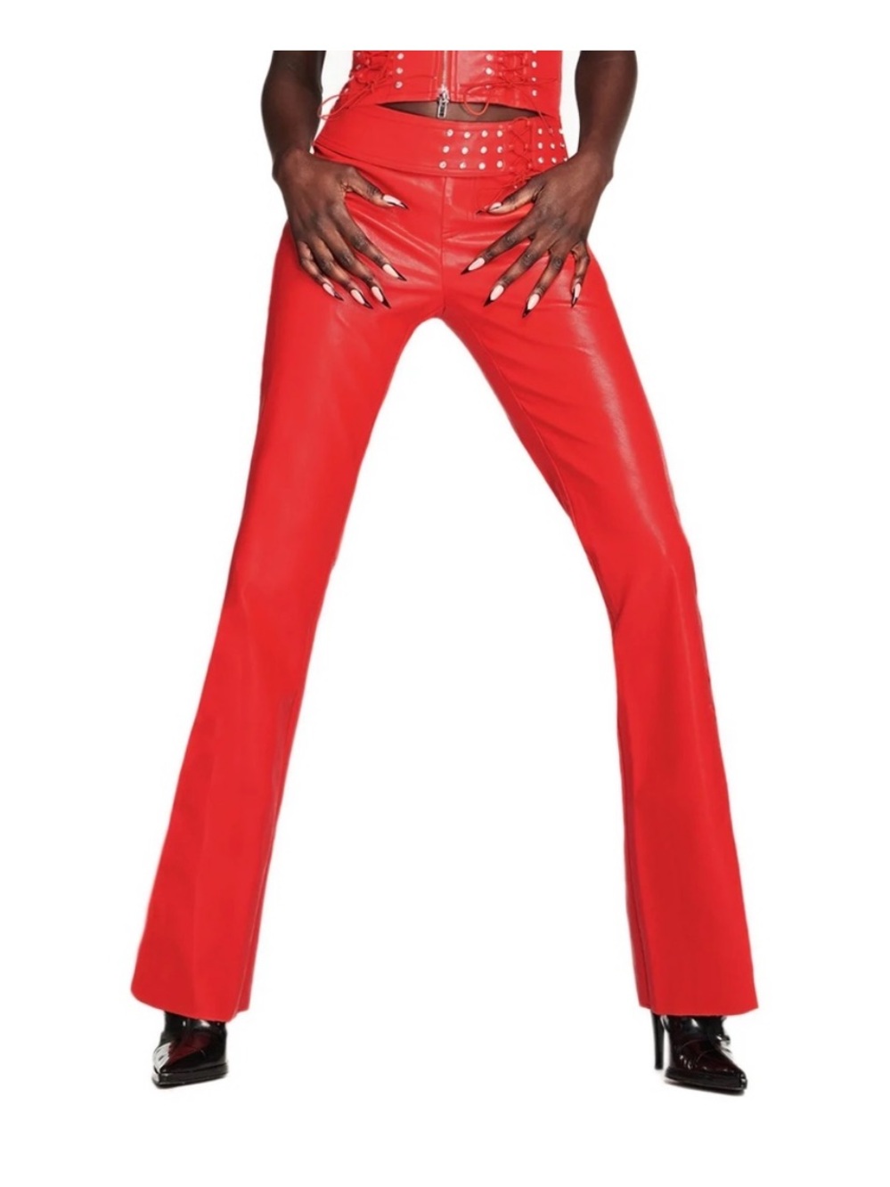 I am Gia Red Leather Flared Pants